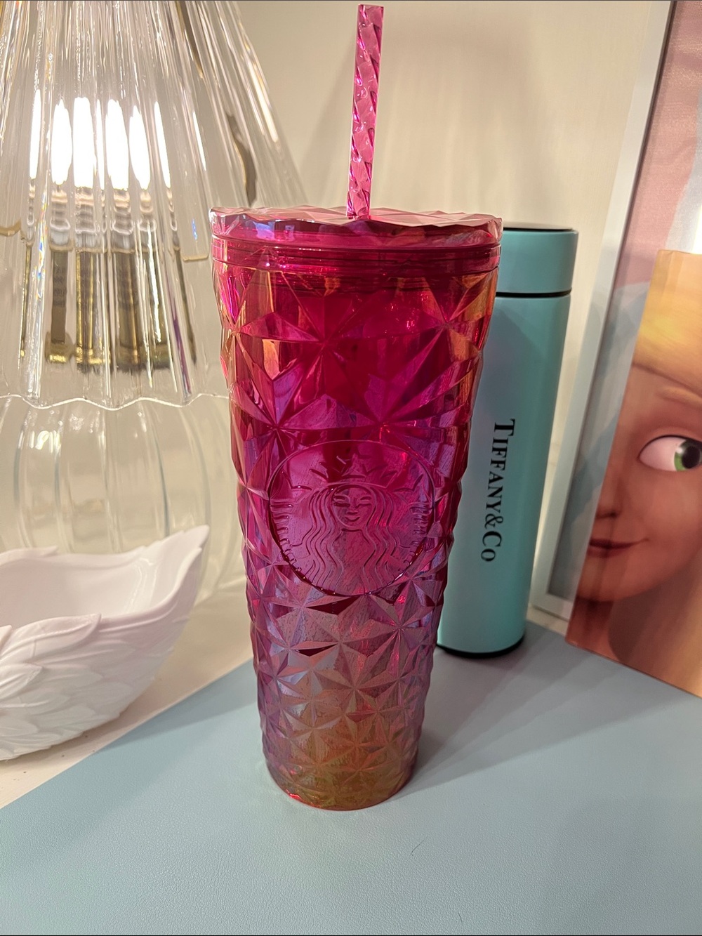 Starbucks Pink to Gold Iridescent Faceted Tumbler with Straw - Starbucks